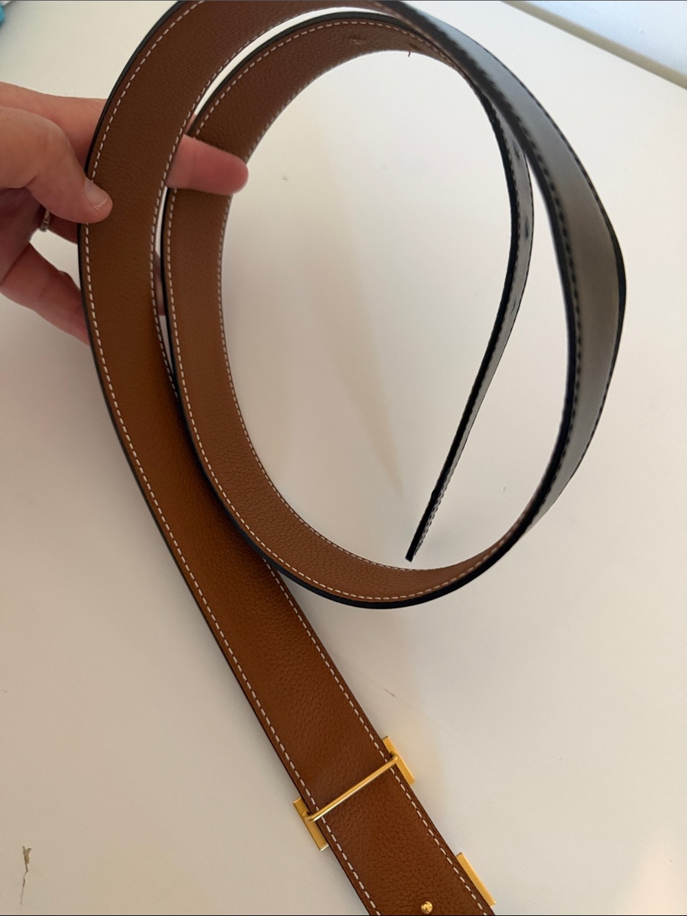 Authentic Hermes Black Leather Belt with Gold H Buckle - Picture 2 of 4